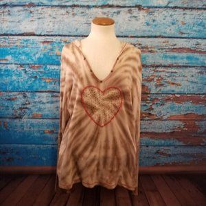 IDI Brown & Tan Tie Dye With Heart Hooded Tunic